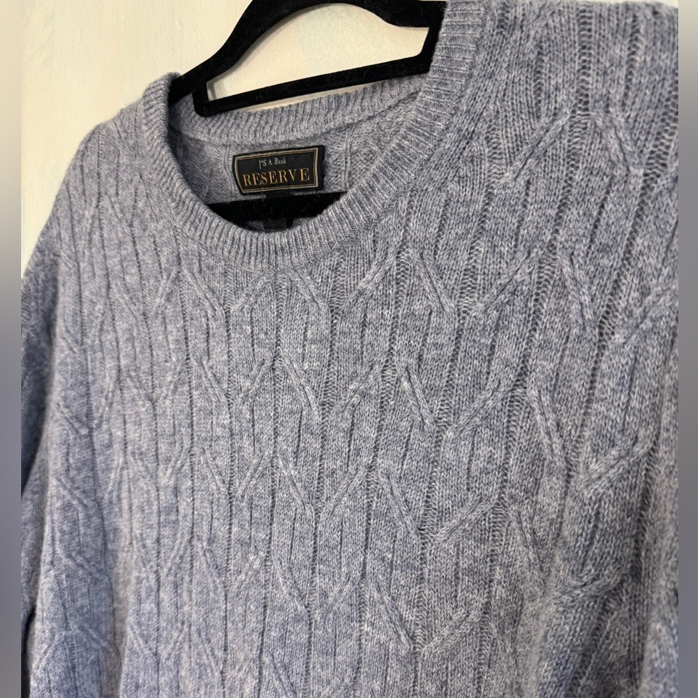JOS A BANK Reserve Collection Oversize Gray Cable Knit Crew Neck Sweater Sz XXL - Picture 2 of 5